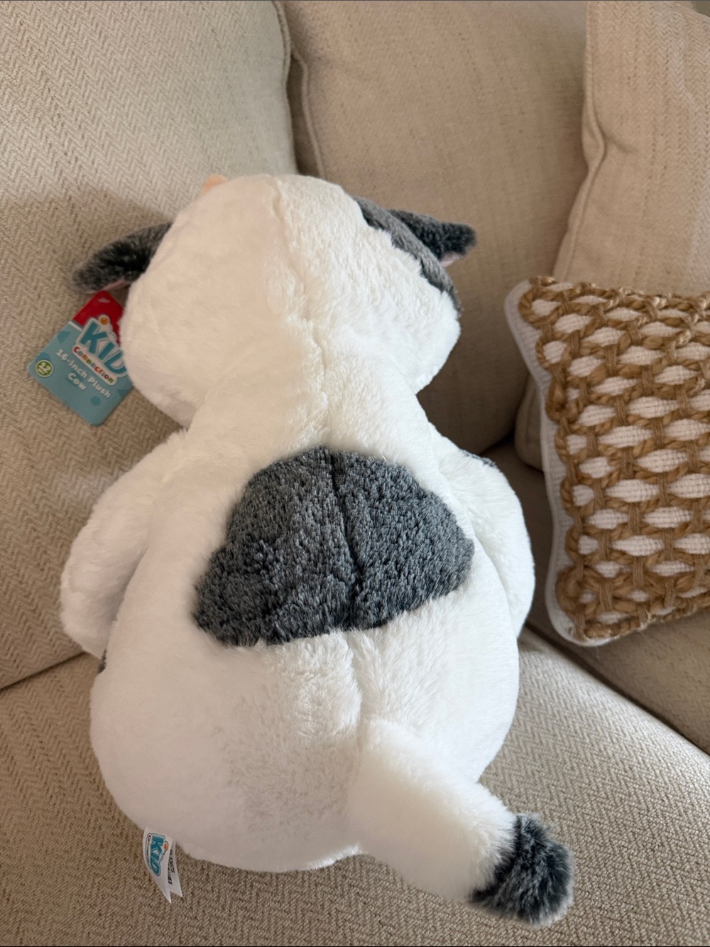 Plush Cow Stuffed Animal - White, Gray, Pink, Brown - Cute Cuddle Toy - Picture 3 of 5